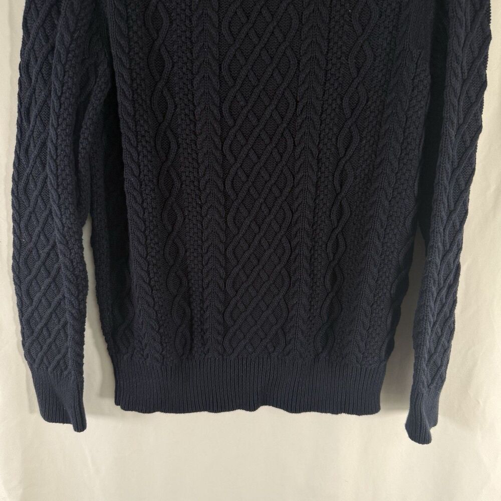 J. Crew Cable Knit Sweater Women's Medium Navy Blue Crewneck Long Sleeve Pullove - Picture 8 of 10